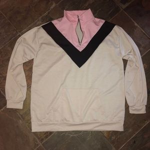 Cream Pink Black Half Zip Pullover M